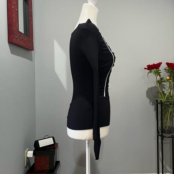 NEW Bebe Ruched Striped Plunge V-Neck Two Tone Fitted Long Sleeve Sweater S NWOT - Picture 8 of 15